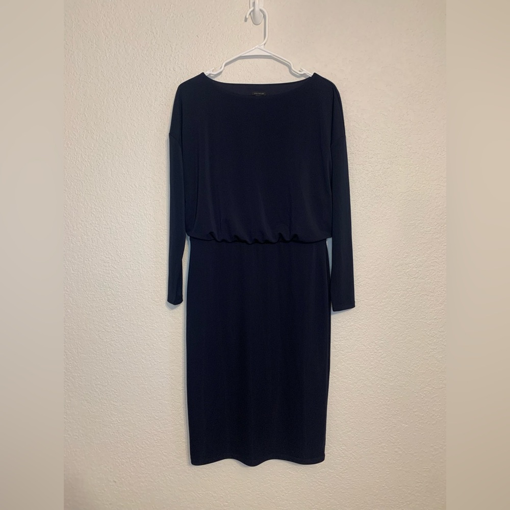 Ann Taylor Women Size 6 Blue Boat Neck Blouson Long Sleeve Dress - Picture 2 of 9